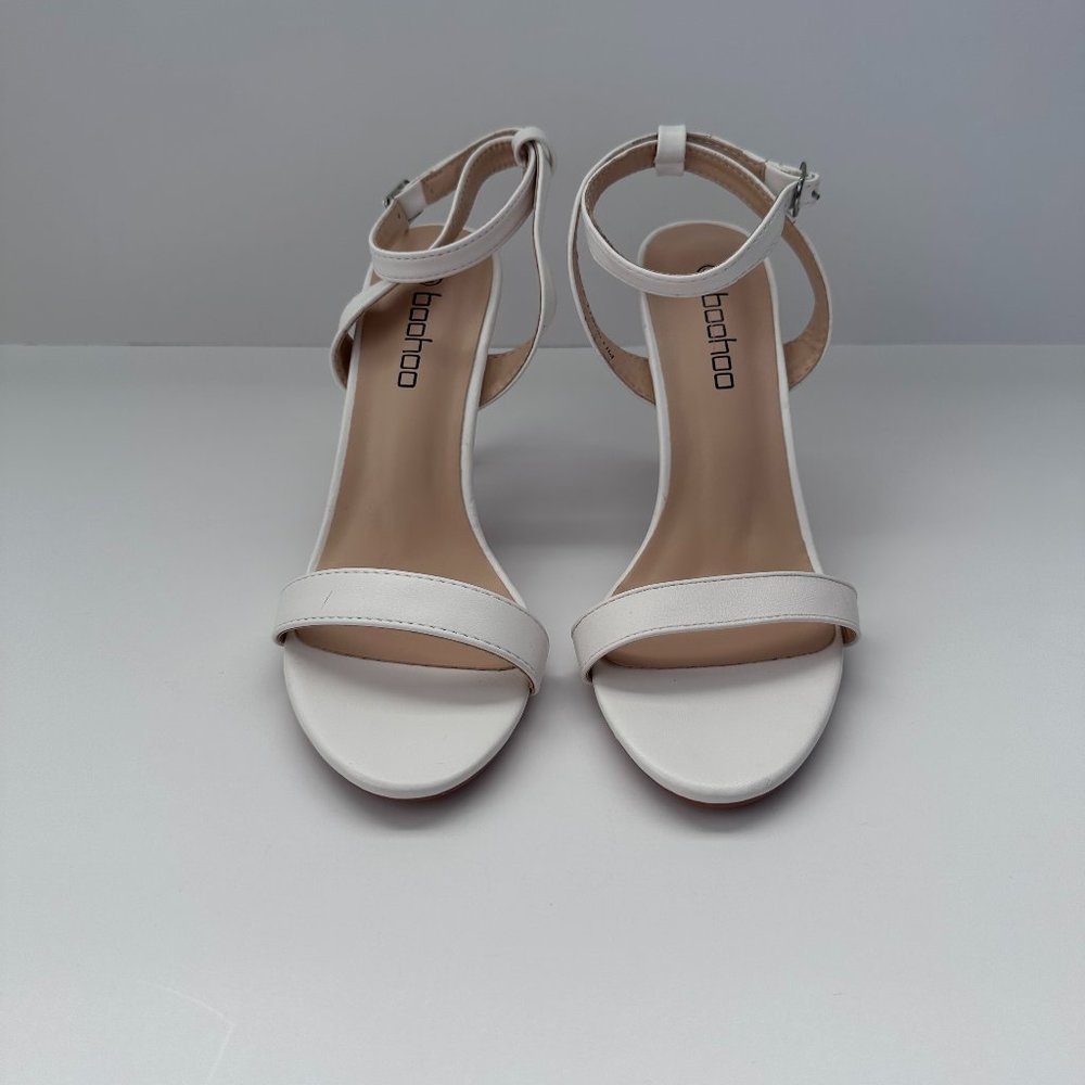 Boohoo White Open Toe Ankle Strap Heels